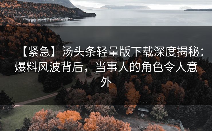 【紧急】汤头条轻量版下载深度揭秘：爆料风波背后，当事人的角色令人意外