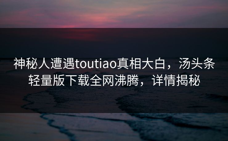 神秘人遭遇toutiao真相大白，汤头条轻量版下载全网沸腾，详情揭秘